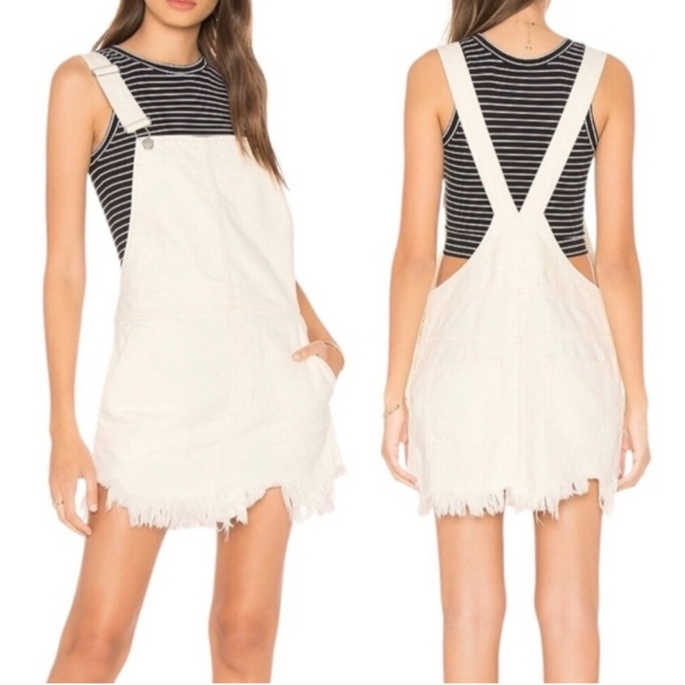 Free People Denim Overall‎ Dress Frayed Hem Distressed